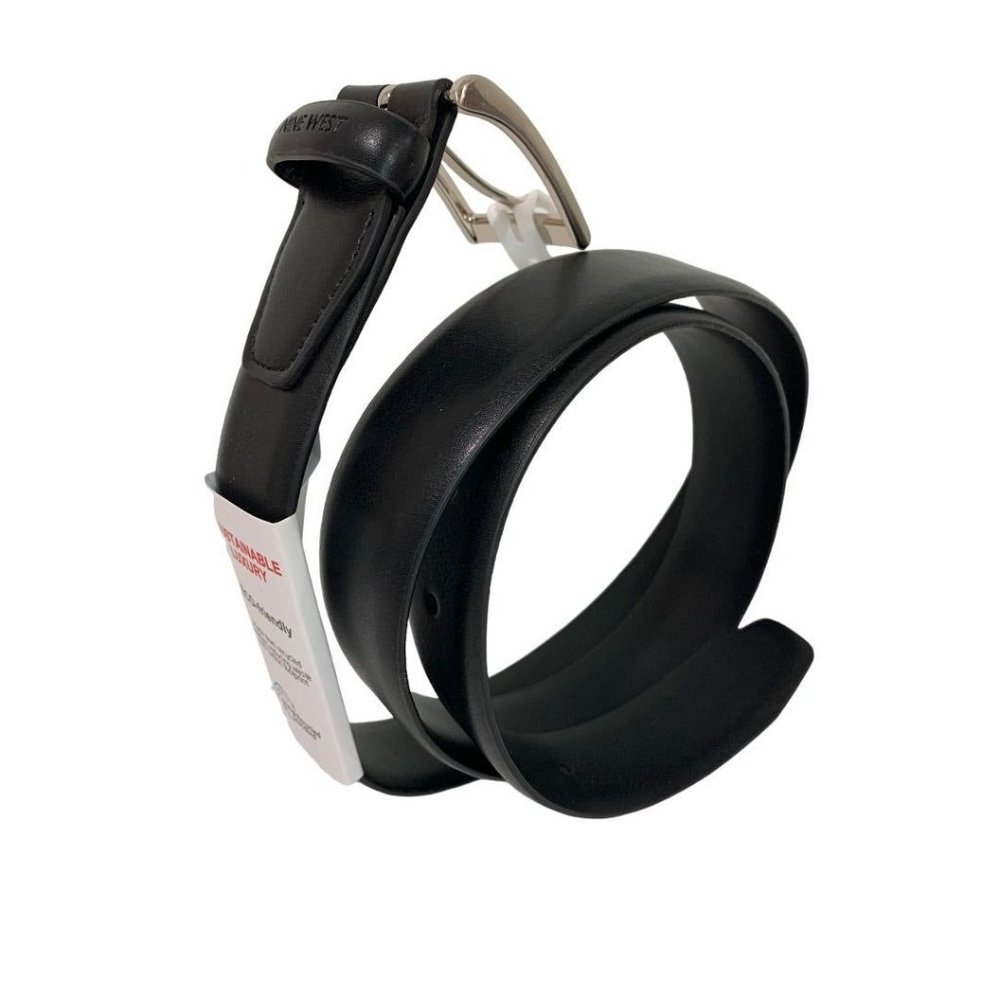 Large (38-40) Nine West Men's New Black Vegan Leather Belt Silvertone Sustainabl